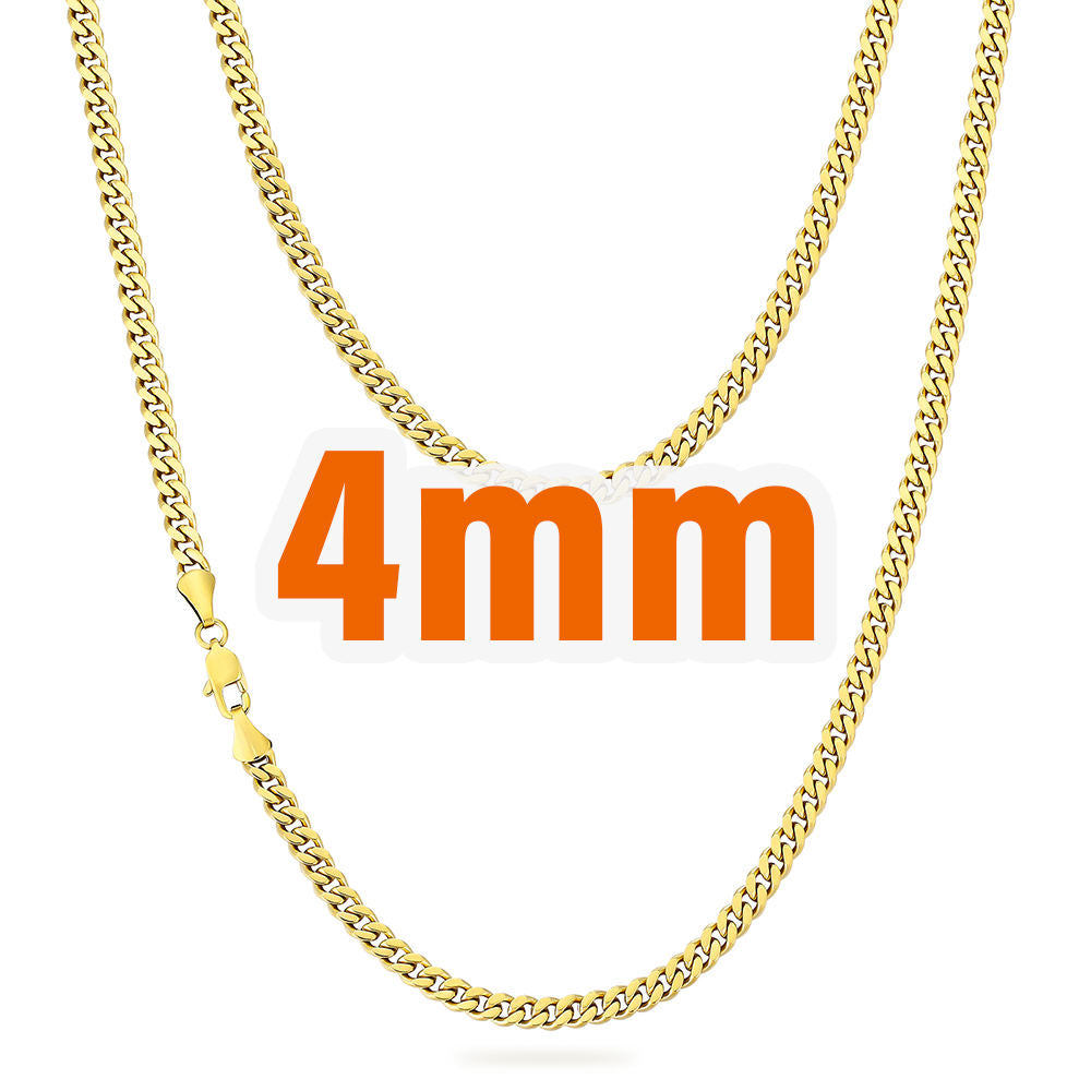 2MM 3MM 4MM Miami Cuban Stainless Steel Womens Jewelry 14K Real Gold Plated Lobster Clasp Cuban Curb Link Chain Men Necklace