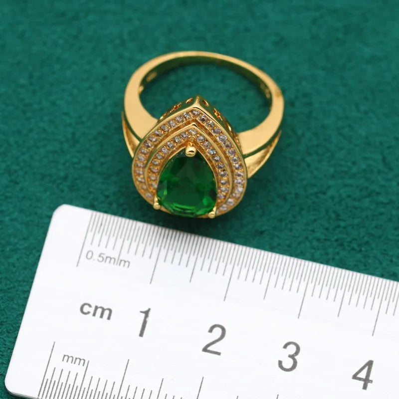 REDheart Custom 18K Gold and Silver Water Drop Green Crystal Ring Classic Style Women's Alloy Jewelry for Wedding Parties