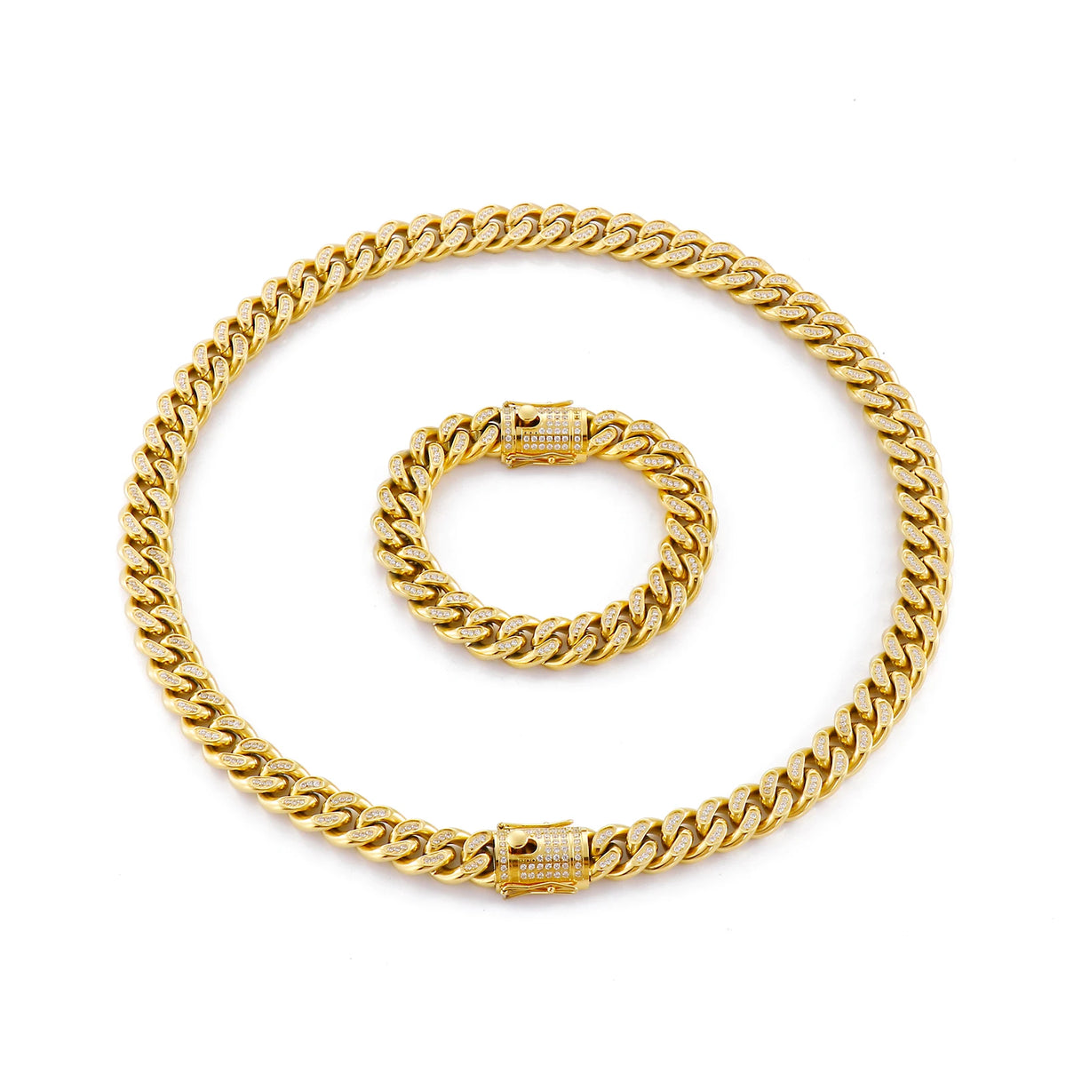 KALEN Luxury High Quality Inlaid Zircon Chain Bracelet Necklaces Men Stainless Steel Jewelry Set