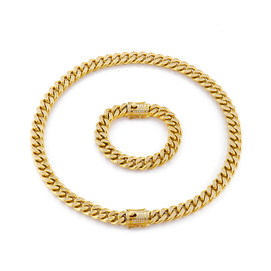 KALEN Luxury High Quality Inlaid Zircon Chain Bracelet Necklaces Men Stainless Steel Jewelry Set