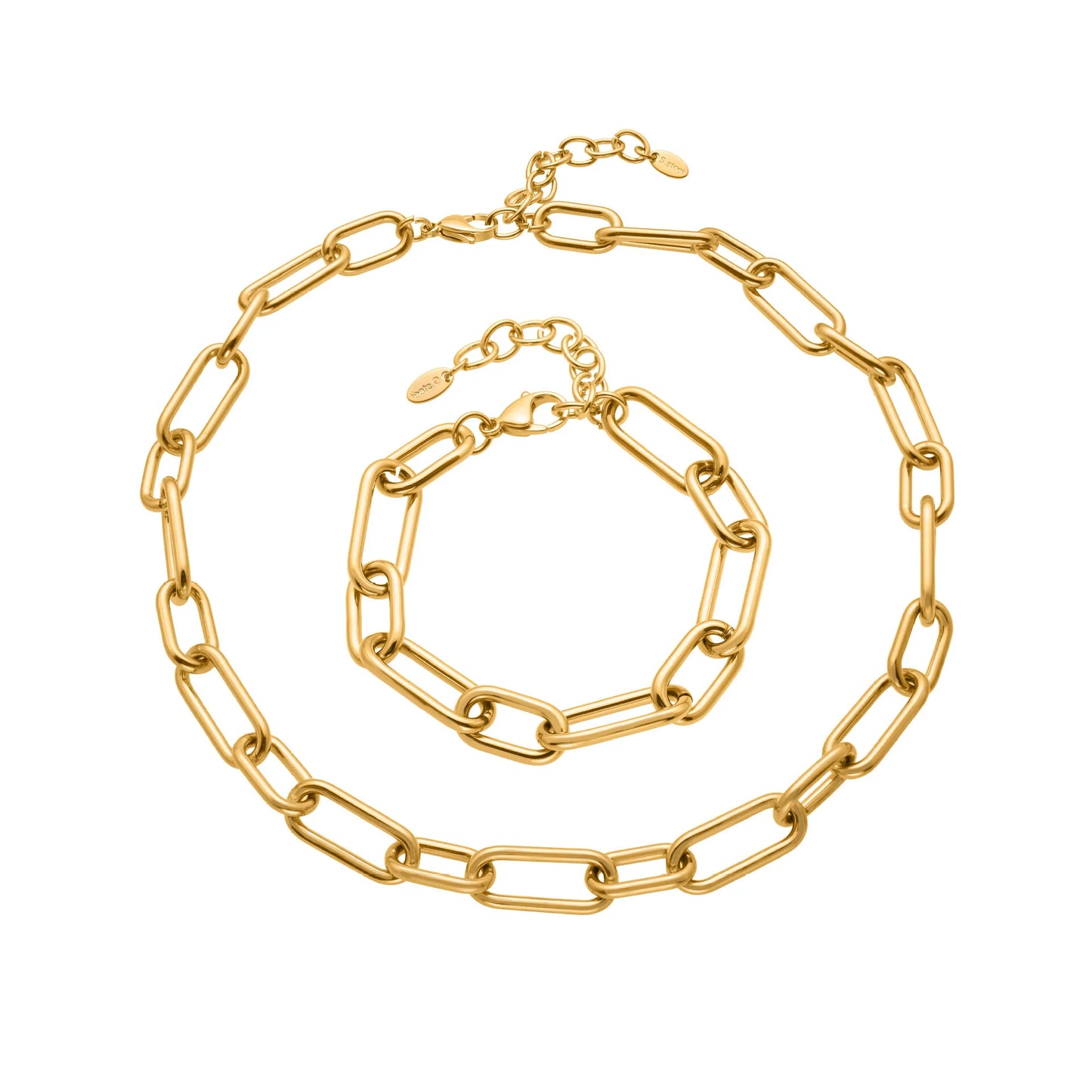 Bold Chain Hand-Assembled Natural Stone Necklace & Bracelet | Unisex 18K Gold Stainless Steel Jewellery