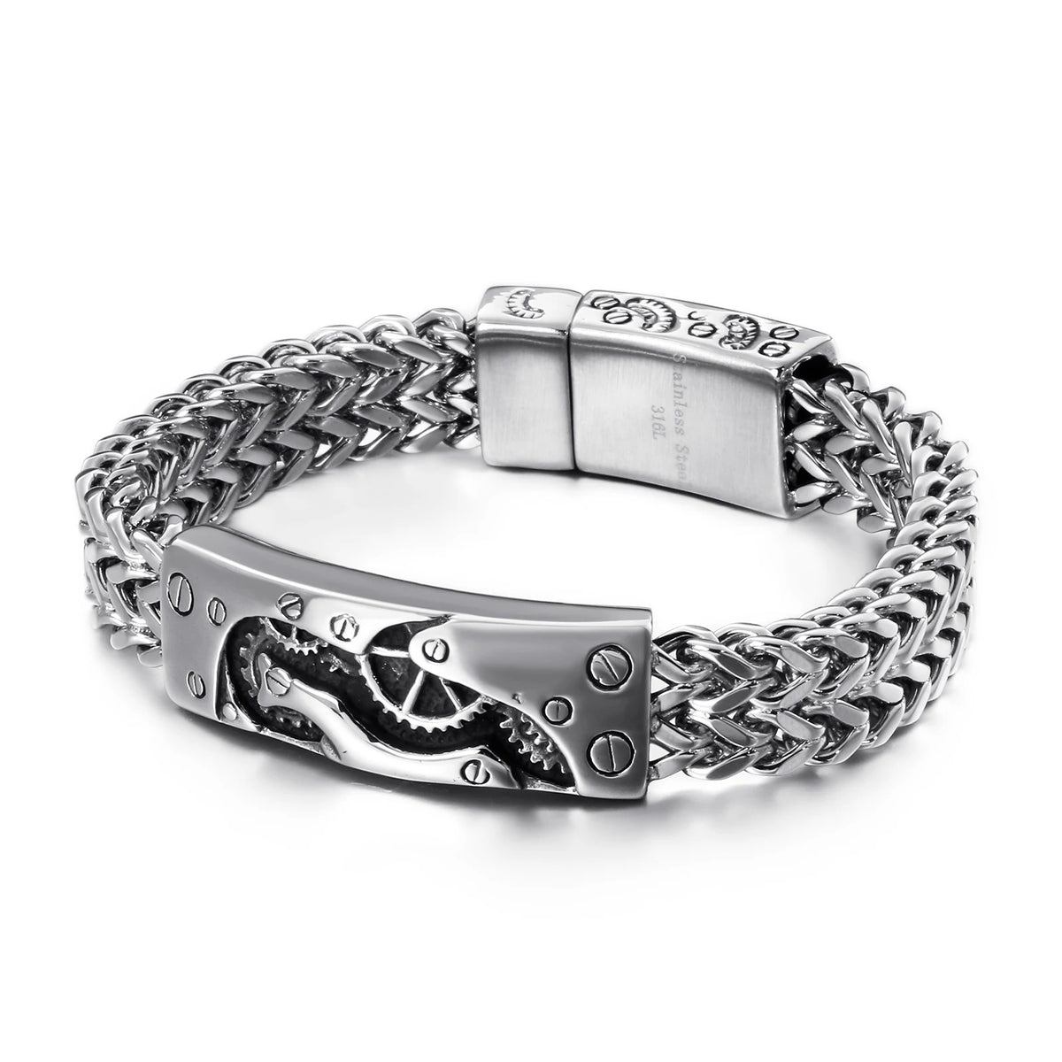 VIKING Mens Retro Buddhist Sutra Bracelet – Silver Stainless Steel