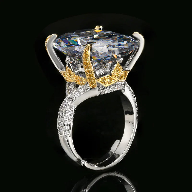 REDheart Fashion Zircon Opening Ring Brilliant Cut Flower Shape Black Gray Temperament Wedding Party Gift Suit