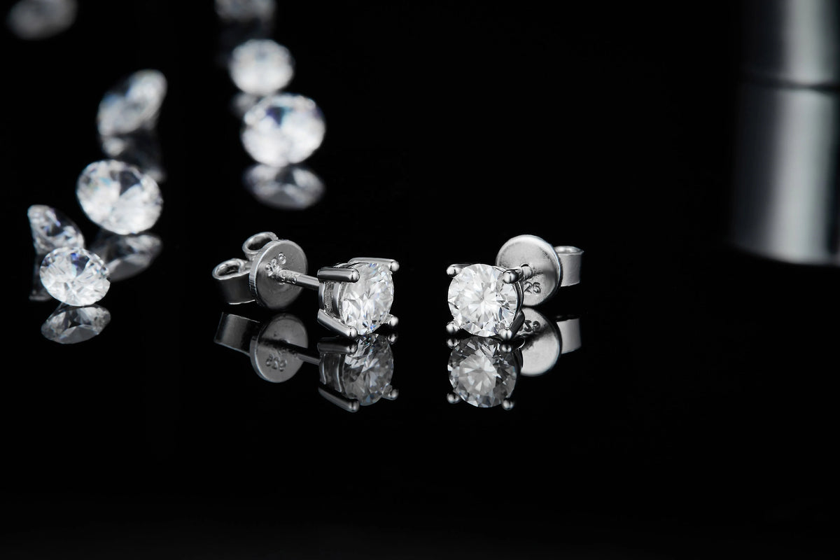 925 Sterling Silver Stud Earrings Round Moissanite Diamond Pendant Necklace Jewelry Set