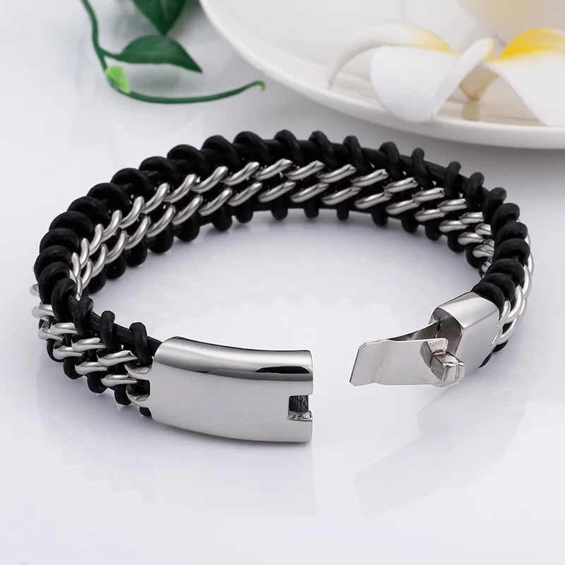 KALEN Leather Titanium Braided  Bracelet Bigiotteria in Acciaio Inox Bracciali for Men