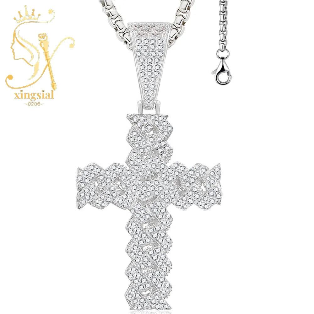 ArtistA Xingsial Custom Men's Jewelry Set 925 Sterling Silver Gold Plated Iced Moissanite Cross Pendant Cuban Link Wedding Ring