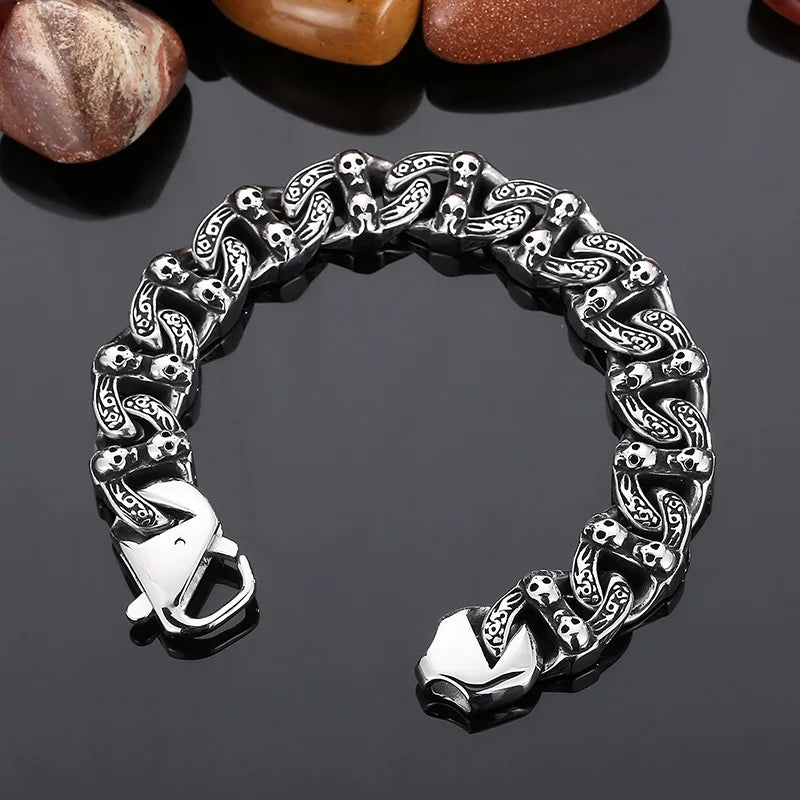 KALEN Punk Skull Charms Links Bracelet – Silver