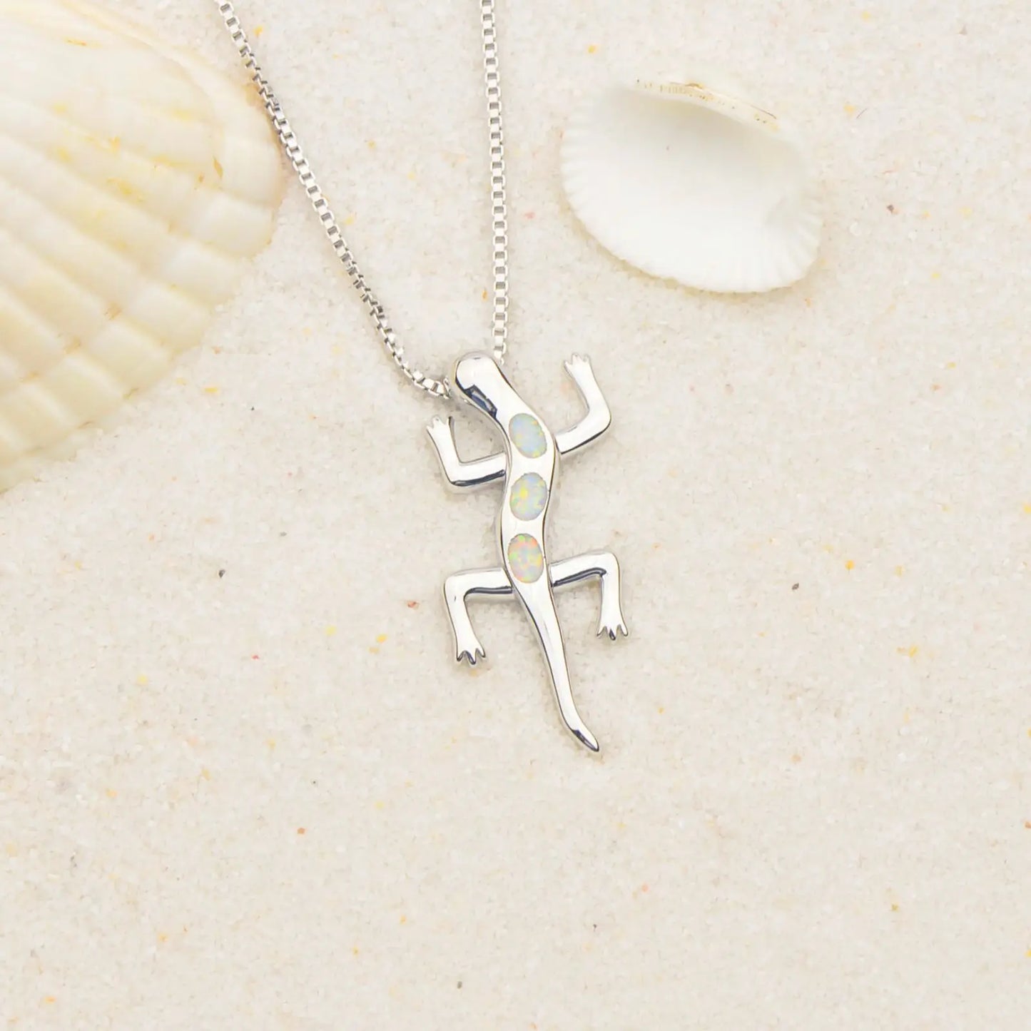 TikTok Ins Viral  Opal Gecko Pendant Necklace | Cute Animal Statement Jewelry Wholesale