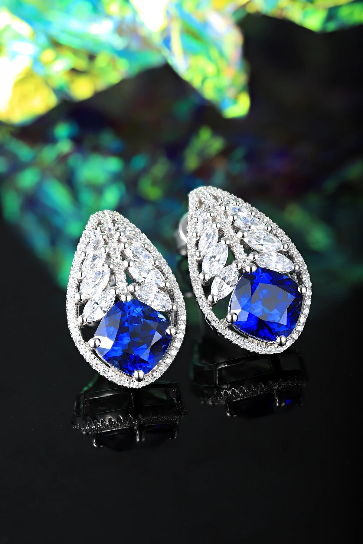Gemfiori China Factory New Design Style Colored Gemstone Cultivated Sapphire Earrings