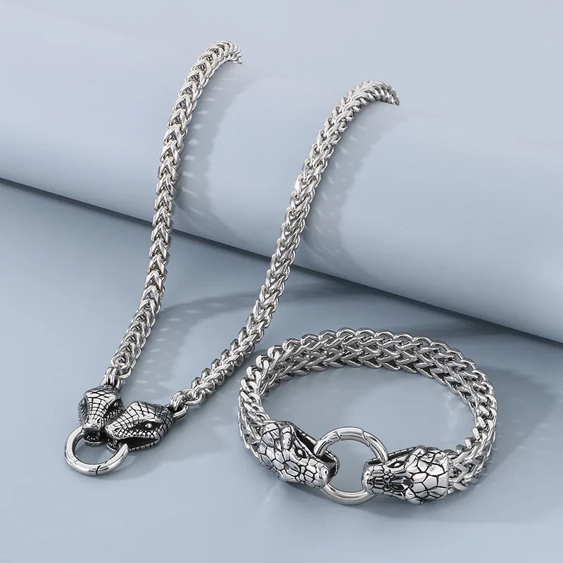 REBEL Punk Fine Jewelry Fashion Bracelets Men Stainless Steel Snake Bracelet Necklace