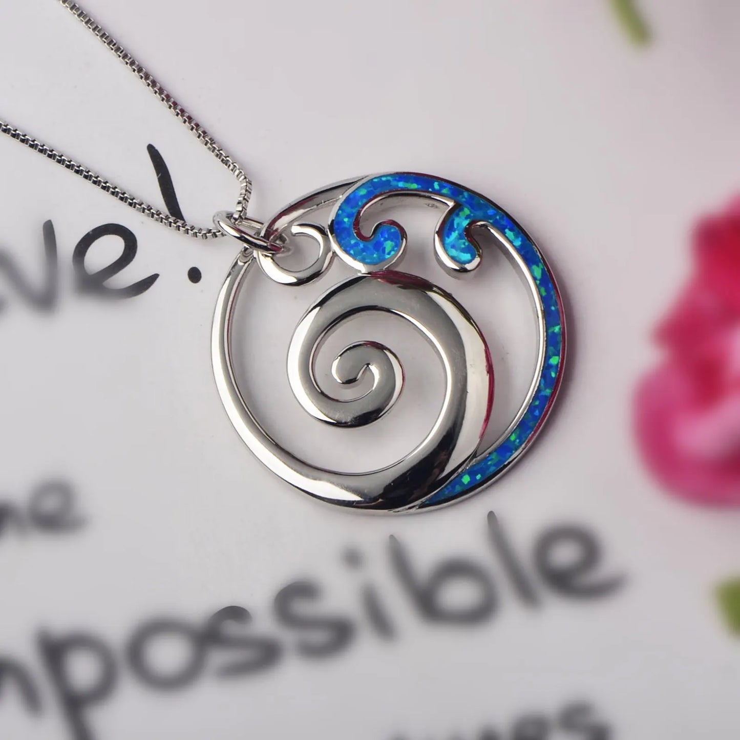 TikTok INS Wind Necklace Hawaii Beach Blue Waves Opal Pendant Europe-Inlaid Jewelry for Buddhism Followers