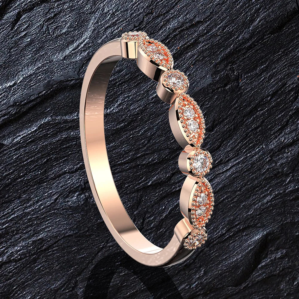 SILVERELLI Pave Row Diamond Ring | 925 Sterling Silver | White & Rose Gold
