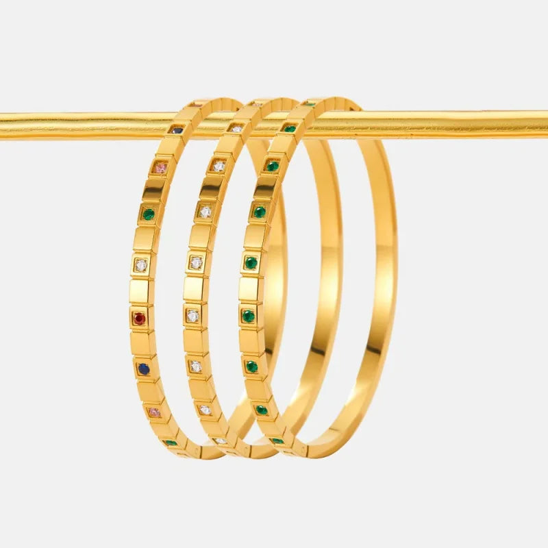 Classic womens accessories inlaid with colorful zircon stainless steel jewelry 18K gold-plated Indian bracelet