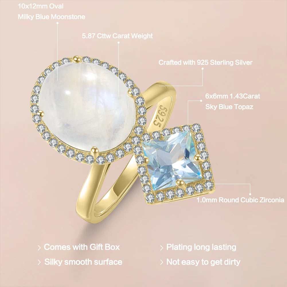 ArtistA Abiding 2025 New Arrival 14K Yellow Gold Plated 925 Sterling Silver Big Stone Oval 10x12MM Colored Gemstone Cocktail Party Ring
