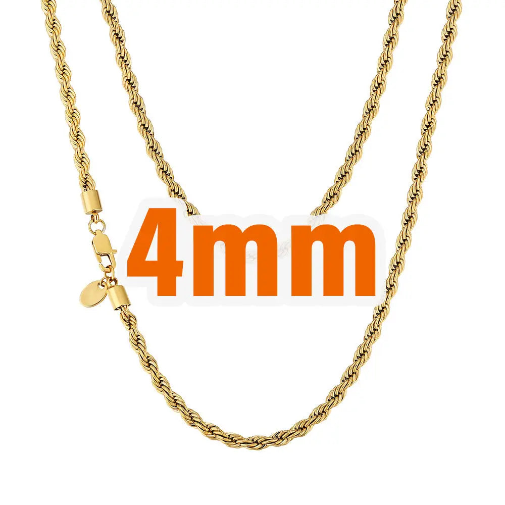 S&S 18K Gold Plated Rope Chain Necklace | Stainless Steel | 2.5–6mm