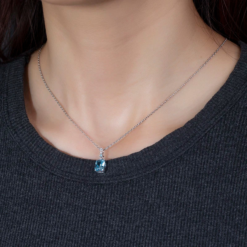 Messi Jewelry  MSN-775 18K White Gold Lab Aquamarine Lab Sapphire Fine Jewelry Pendants
