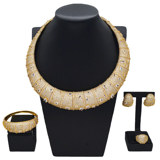Zhuerrui New Dubai Elegant Jewelry Four-piece Set American Socialite Noble Jewelry Dating Proposal Lady Necklace RingHZ24011222