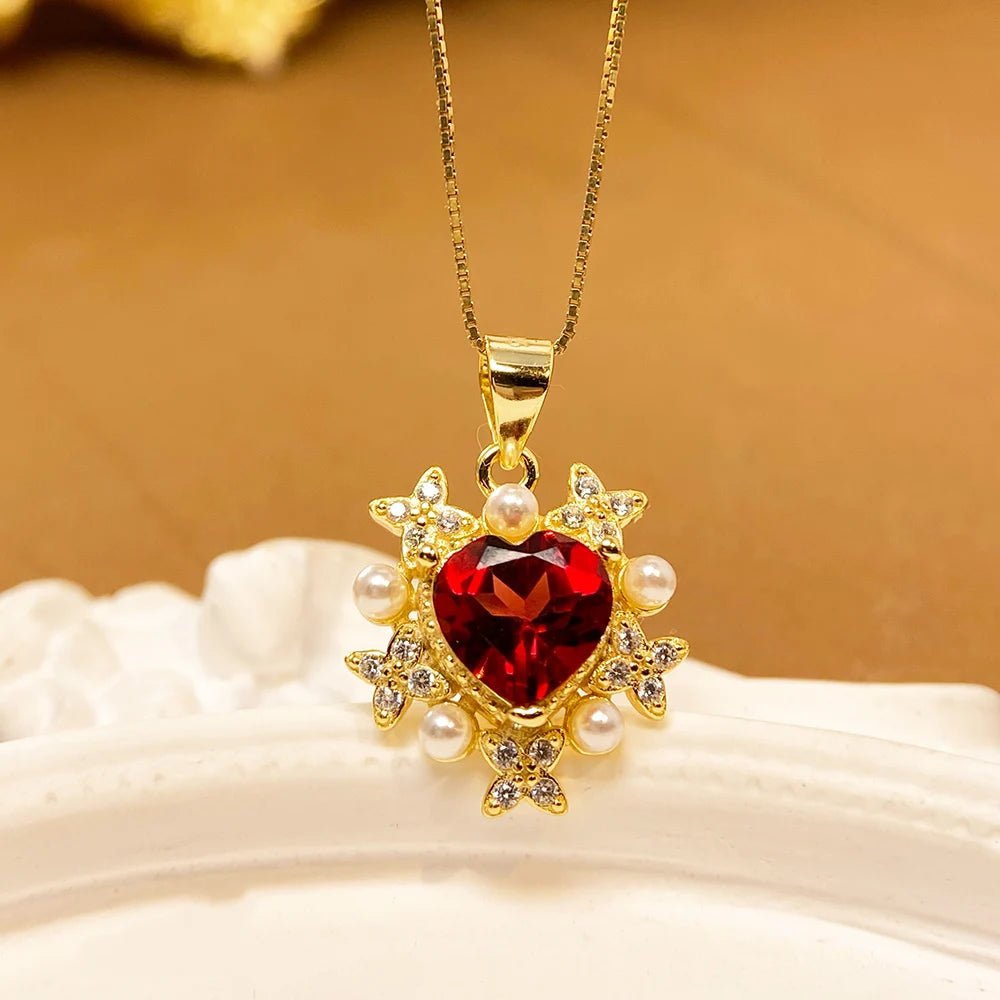 Gioiellieri Natural Garnet Pendant Necklace 925 Sterling Silver Rhodium Plated Luxury Jewelry for Trendy Engagement Anniversary Party Gifts