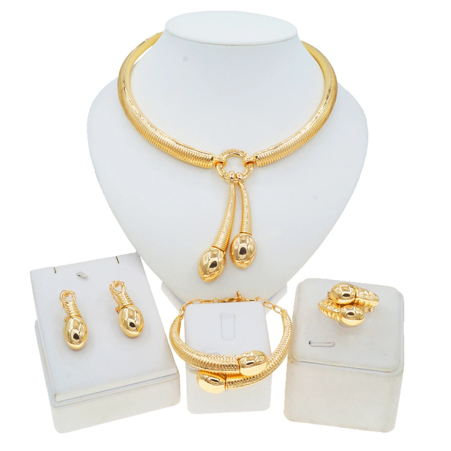 Zhuerrui Beautiful Brass Gold Jewelry Sets Simple Bead Necklace Bracelet Jewelry Set Exquisite Women's Christmas Gifts HC23240