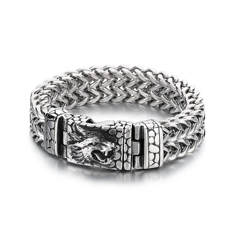 KALEN 21cm Punk Stainless Steel Bracelet Wolf Head Pattern Chain Men Bracelet