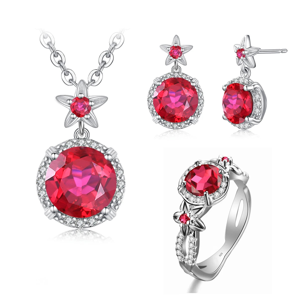 Szjinao Vintage Jewelry Manufacturer Women's Boho Flower Earrings and Pendant Set 925 Sterling Silver Emerald Engagement Style