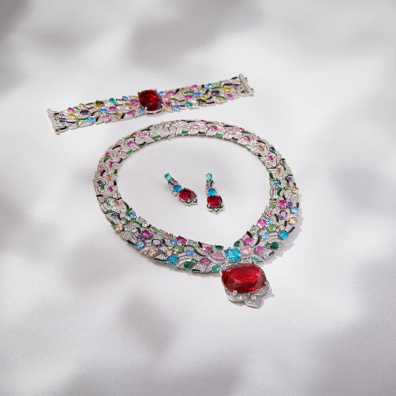 Customizable Heavy-craft Wedding Colorful Earrings Necklaces Rings Bracelets Sets of High-quality Handmade Enamel Brass Jewelry