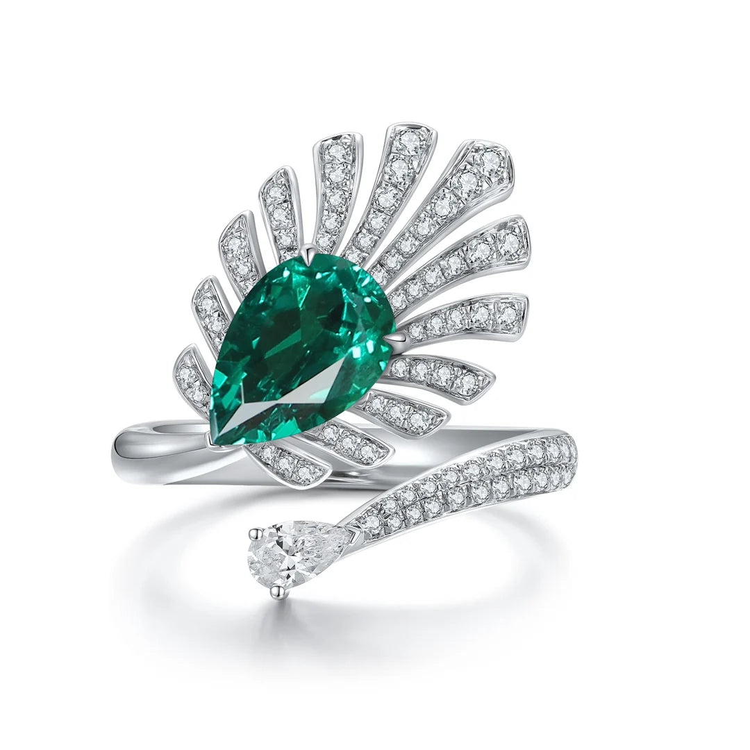 Gemfiori Unique Rings for Women 925 Sterling Silver Ring Lab Grown Paraiba Pear Blue Diamond Rings Jewellery Gift Idea for Her Birthday