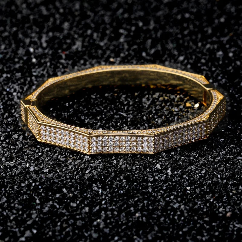 New Design Gold Silver Color Zircon Prong Setting Iced Out Brass Gold Plated Zircon Shiny HipHop Finger Bracelet Men Women Gifts