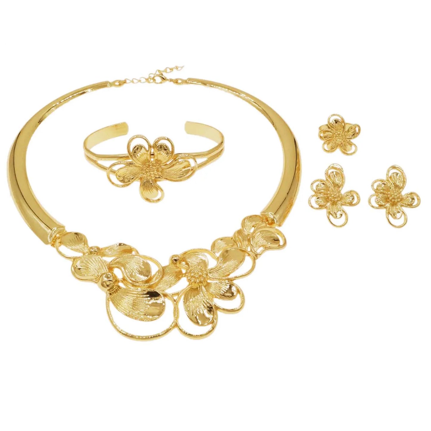 Zhuerrui Electroplated Jewelry Women's Jewelry Set Silver Flowers Necklace Jewelry Sets Fashionable Bridal Accessories HA20053