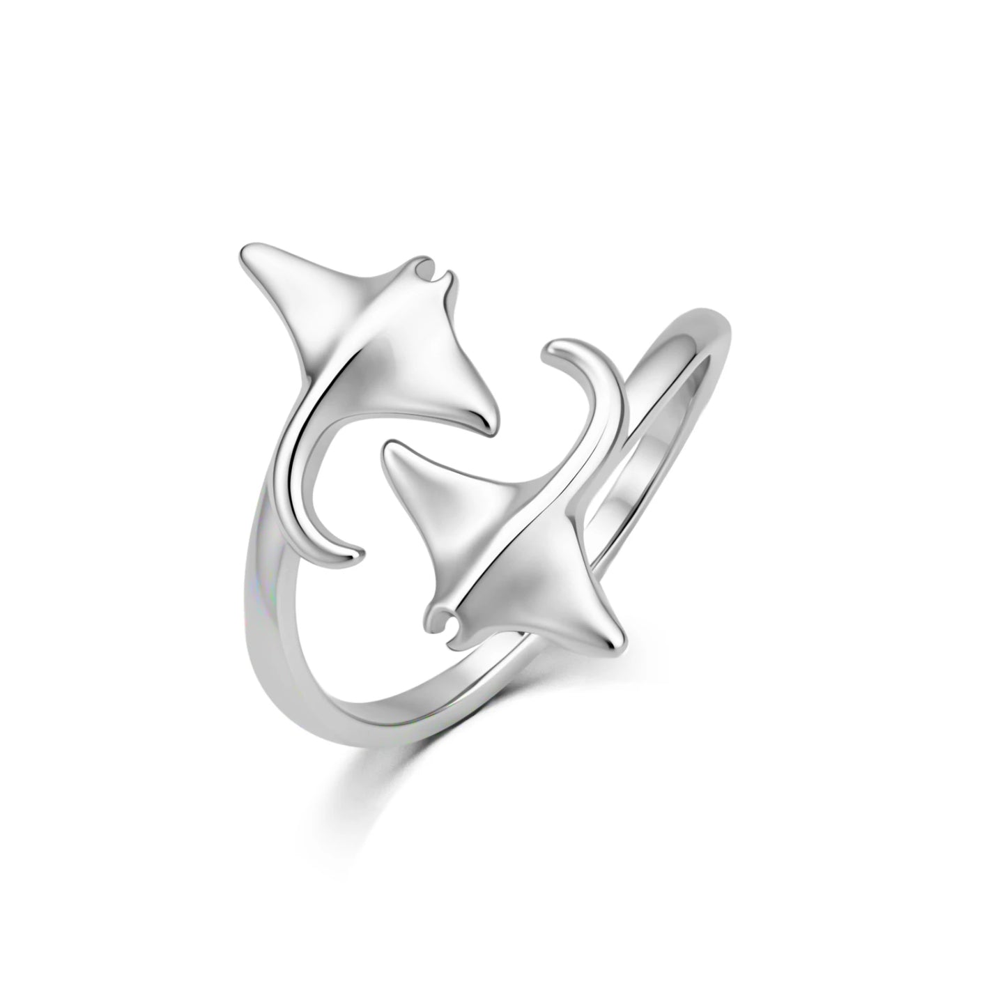 Batfish Twisted Ring | Iridescent Gem Inlay Band | Nature-Inspired Fashion Jewelry for Women Trendy Wear