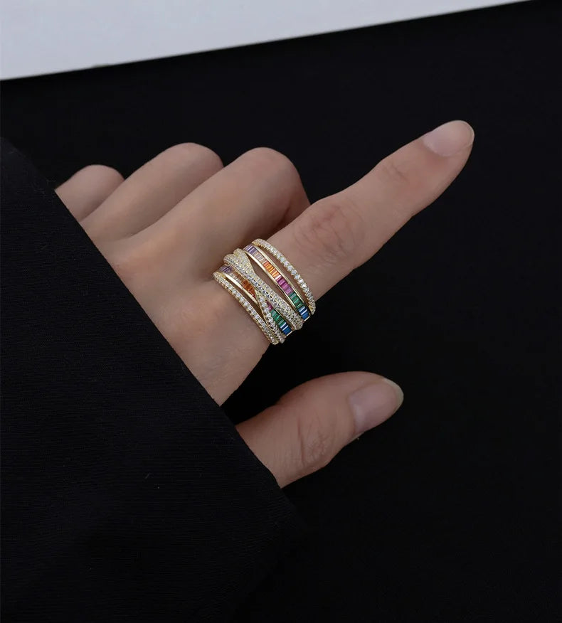 MuShan Jewelry Factory Line Surrounding Wide Pure Silver Women's Wedding Ring Micro Inlaid Zircon Luxury Pave Setting Party