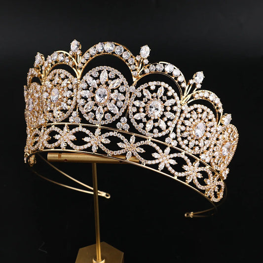 ROMANTIC Big Luxury Pageant Wedding Hair Accessories Crown Miss Universe Diamond Zircon Tiara