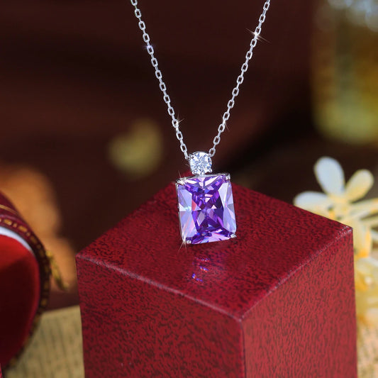 S&S 925 Sterling Silver Purple Baguette CZ Pendant Necklace – Rhodium Plated – Collection
