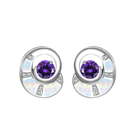 Exquisite Purple Opal Geometric Silver Plated Christian Pendant Earrings Cute Fairy Tale Style Women's Jewelry for Bulk Gift
