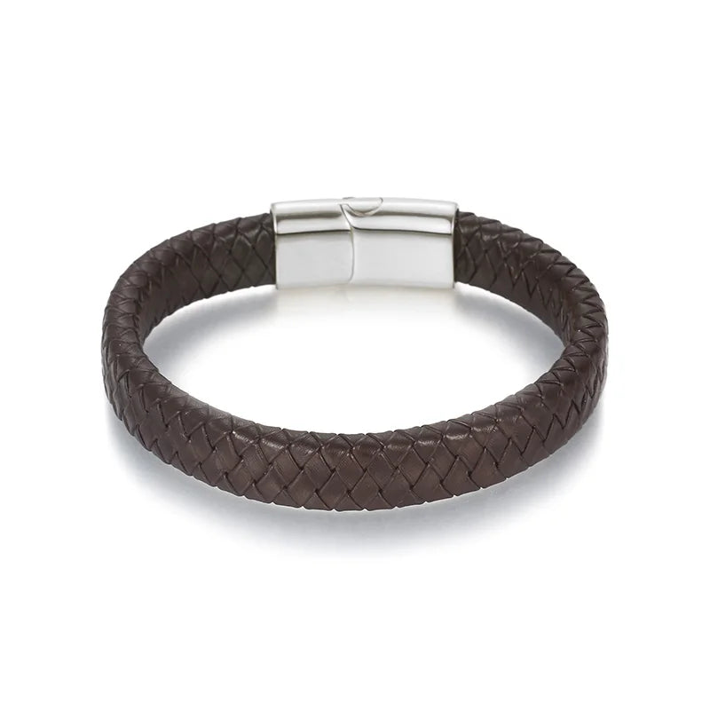 KALEN 13mm Width Men Mature Gold/Silver/Black Stainless Steel&Cowhide Leather Bracelet