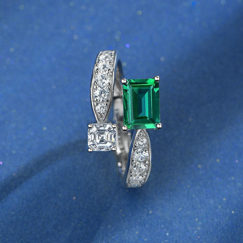 MuShan Jewelry Factory New 1ct Lab Grown Emerald 5*7 High Carbon Gemstones Ring European and American Fashionable Open Ring