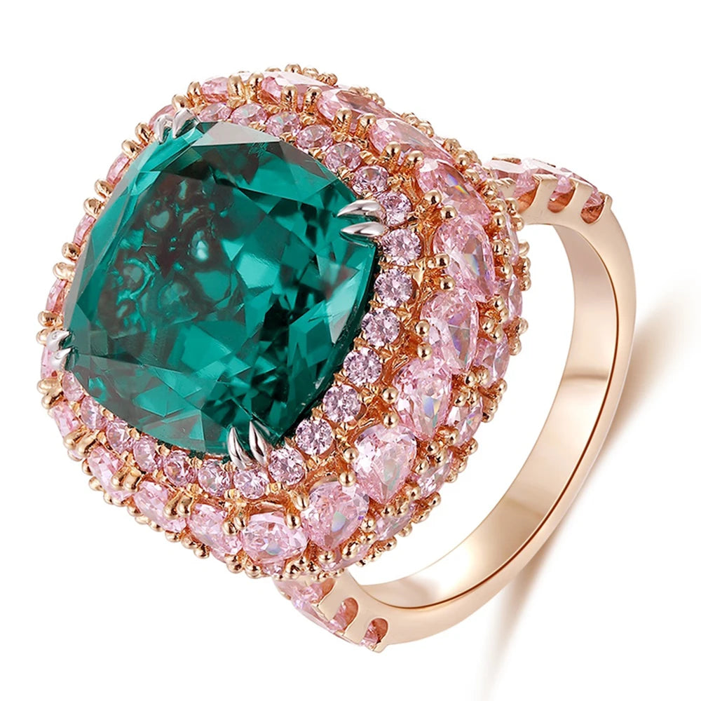 Gemfiori Custom Engagement Jewelry Lab Created Gemstone 9K 10K 14K 18K Solid Gold Women Ring Cushion Cut Lab Grown Emeral Ring