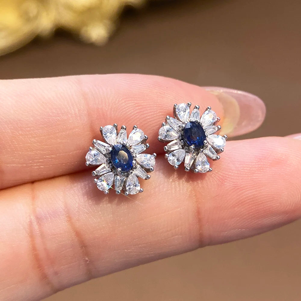 Gioiellieri Oval Cut Natural Ruby Stud Earrings S925 Silver Rhodium Plated Original Style Gemstone for Women Wedding Gift