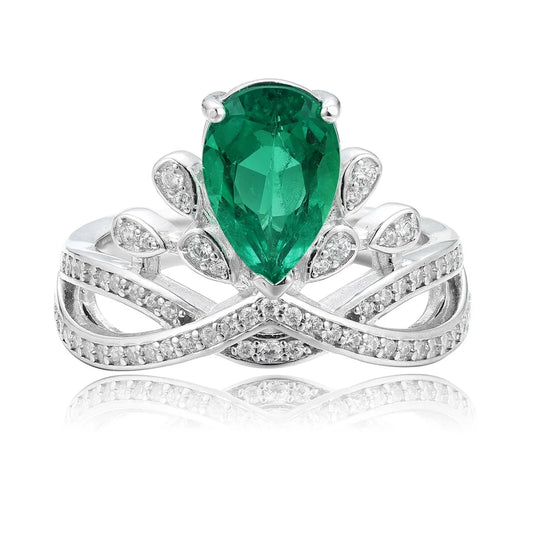 Gemfiori Lab Grown Gemstone Ring 925 Sterling Silver Emerald Ring Birthstone Rings for Mothers Valentines Thanksgiving Day Size 5-10