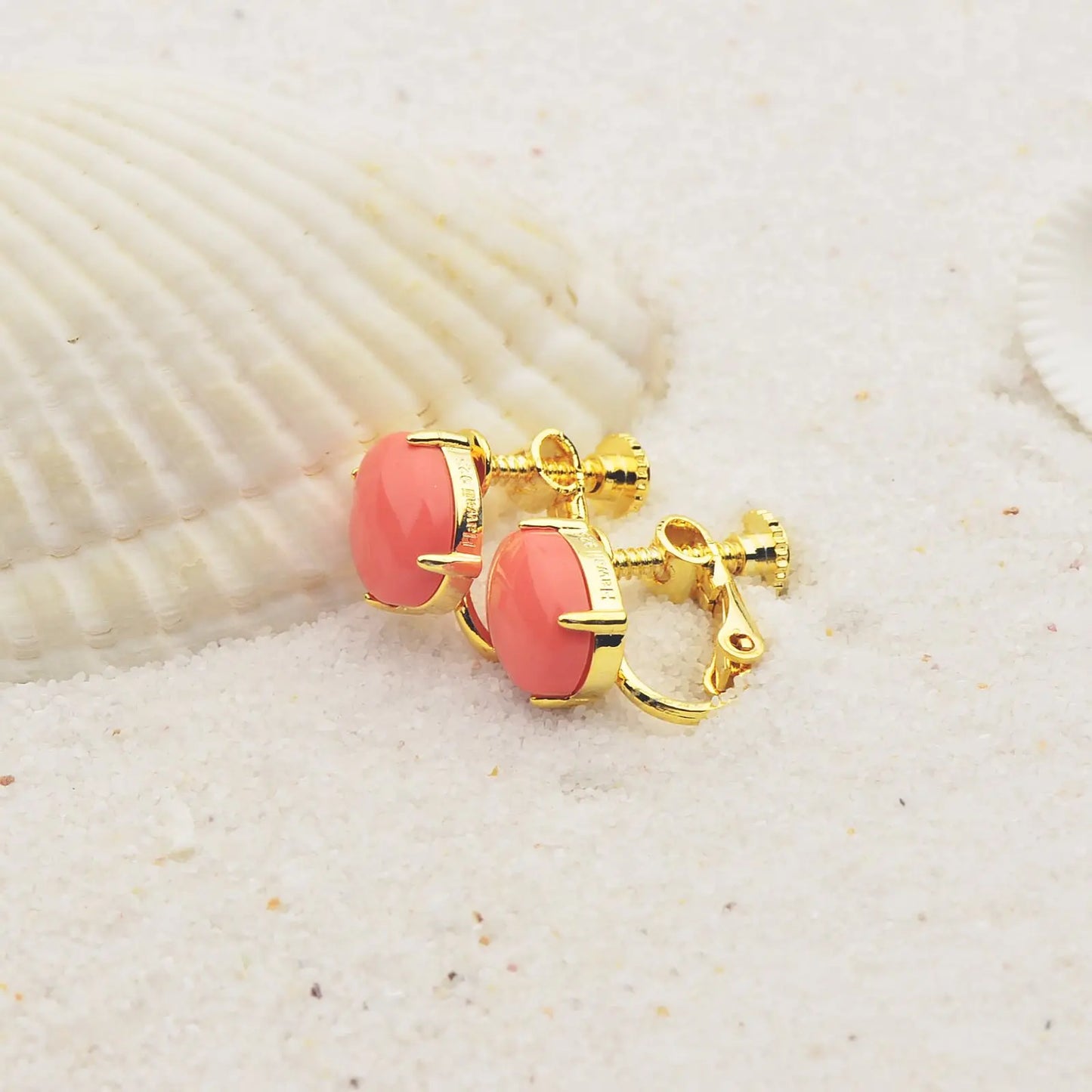 Women's Coral Stud Earrings Silver Plated Brass Bohemian Christian Gift