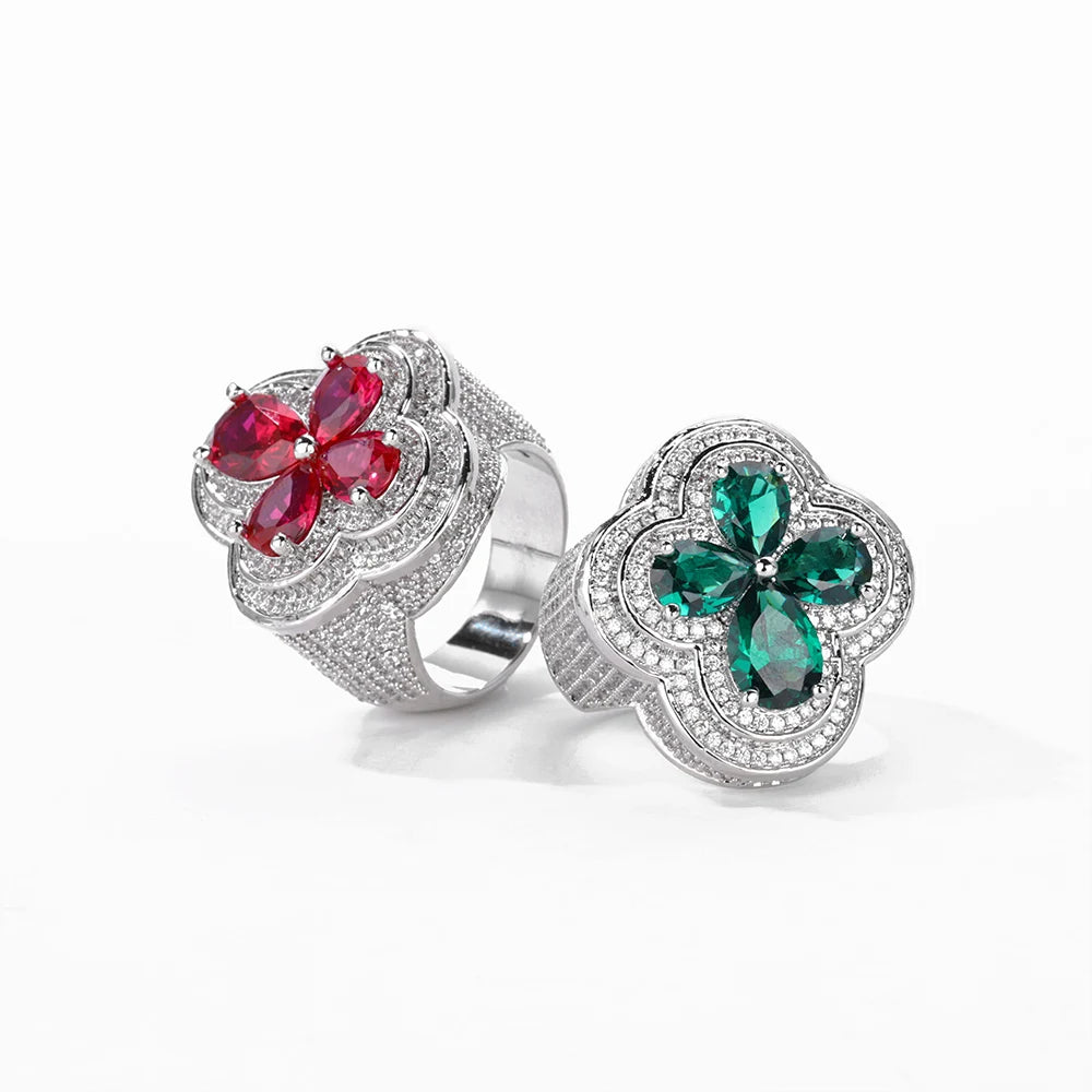 S&S Iced Out Flower Ring | Gemstone Hiphop Ring