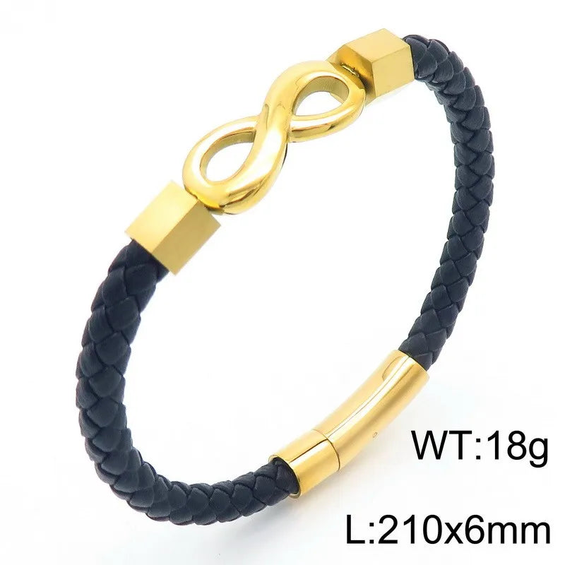 REBEL 210mm Vintage Stainless Steel&Cowhide Infinity Mark Bracelet