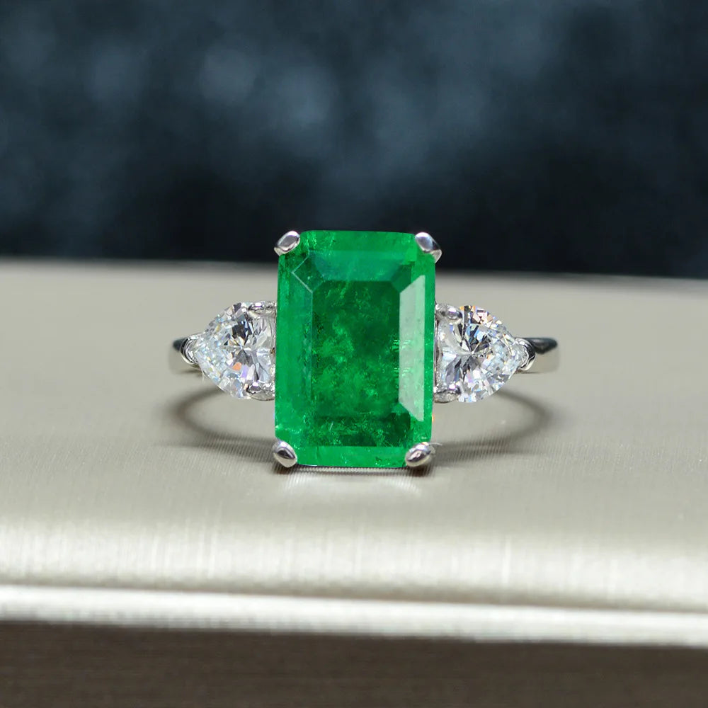MuShan Jewelry Factory Simulated Gemstone Ring Emerald Cut 5ct12*8 Niche Design Cube Sugar Diamond Ring for Women