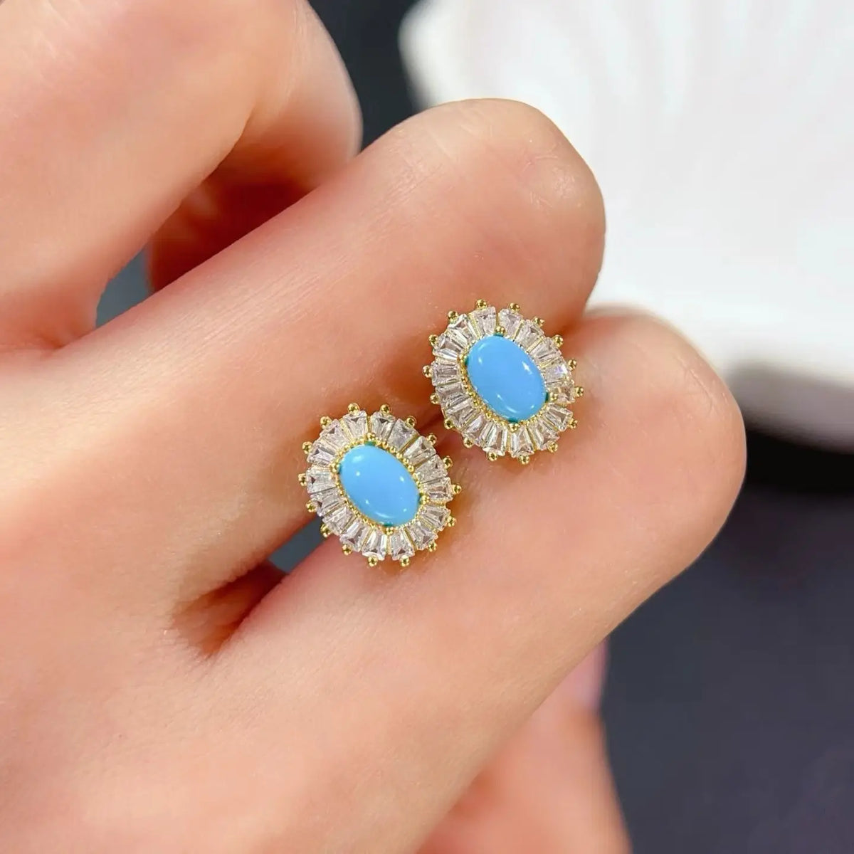Gioiellieri Natural Turquoise Earrings 925 Sterling Silver December Birthstone Anniversary Gift for Women Sky Blue Cabochon Fine Jewelry