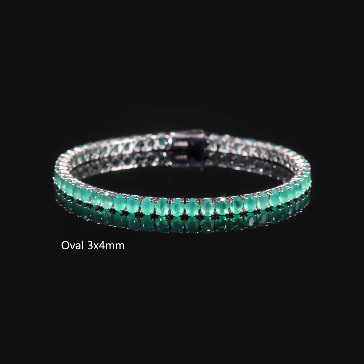 Gemfiori Abiding Opulent Glaring Custom 3x4mm 4x5mm 4x6mm 5x7mm Oval Cut Natural Green Agate 925 Silver Oval Chrysoprase Tennis Bracelet