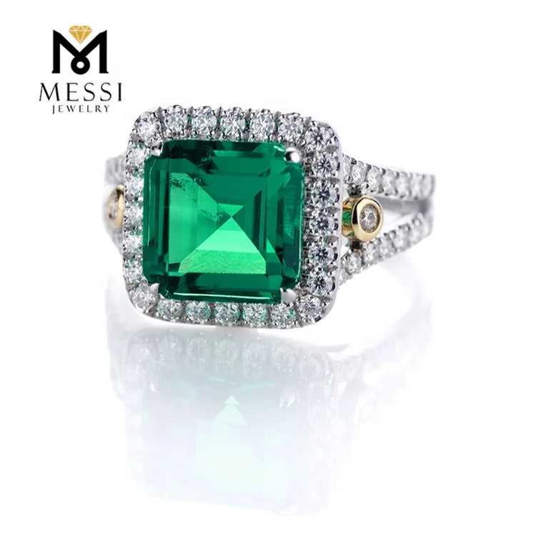 Gemfiori Messi Jewelry Cushion Cut 3ct Emerald Ring Jewelry in 14k 18k Gold Emerald Wedding Engagement Rings