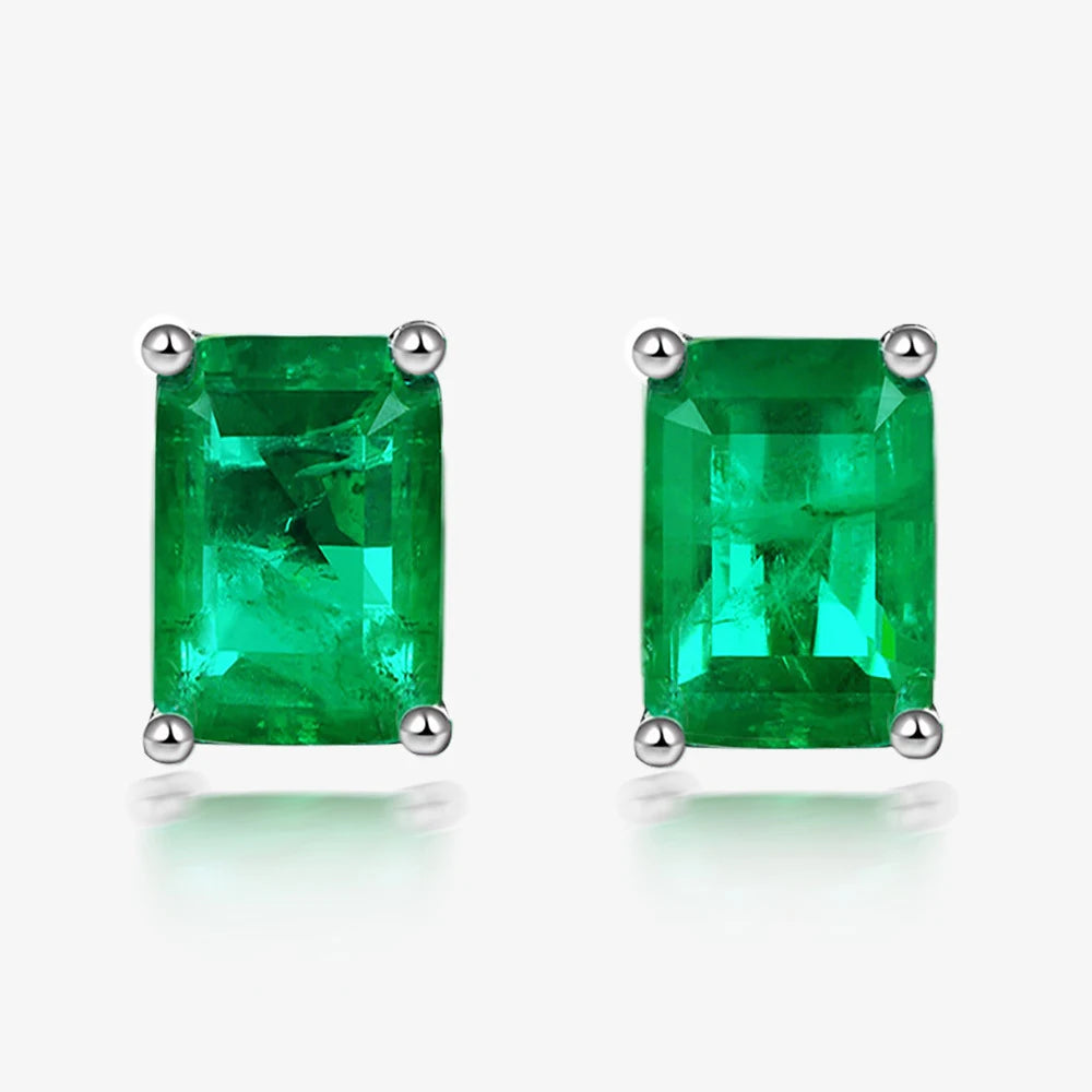 Silverelli | 925 Silver Synthetic Emerald Rectangular Stud Earrings | 5×7mm | 18K Gold Plated