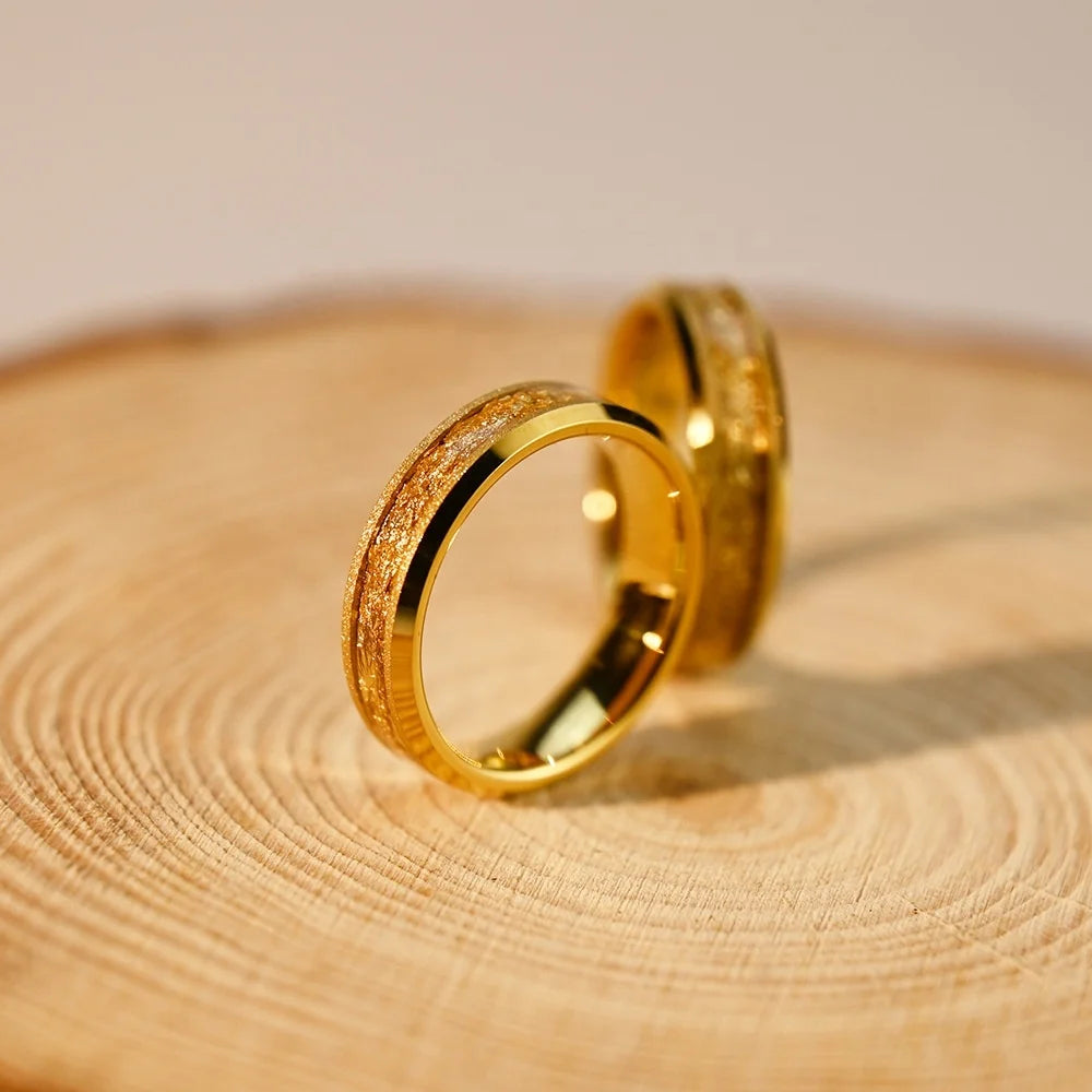 OAHLAN 6mm Gold Plated Sandblasted Tungsten Carbide Ring for Men Women With Gold Foil Inlay Wedding Band Engagement Jewelry Gift