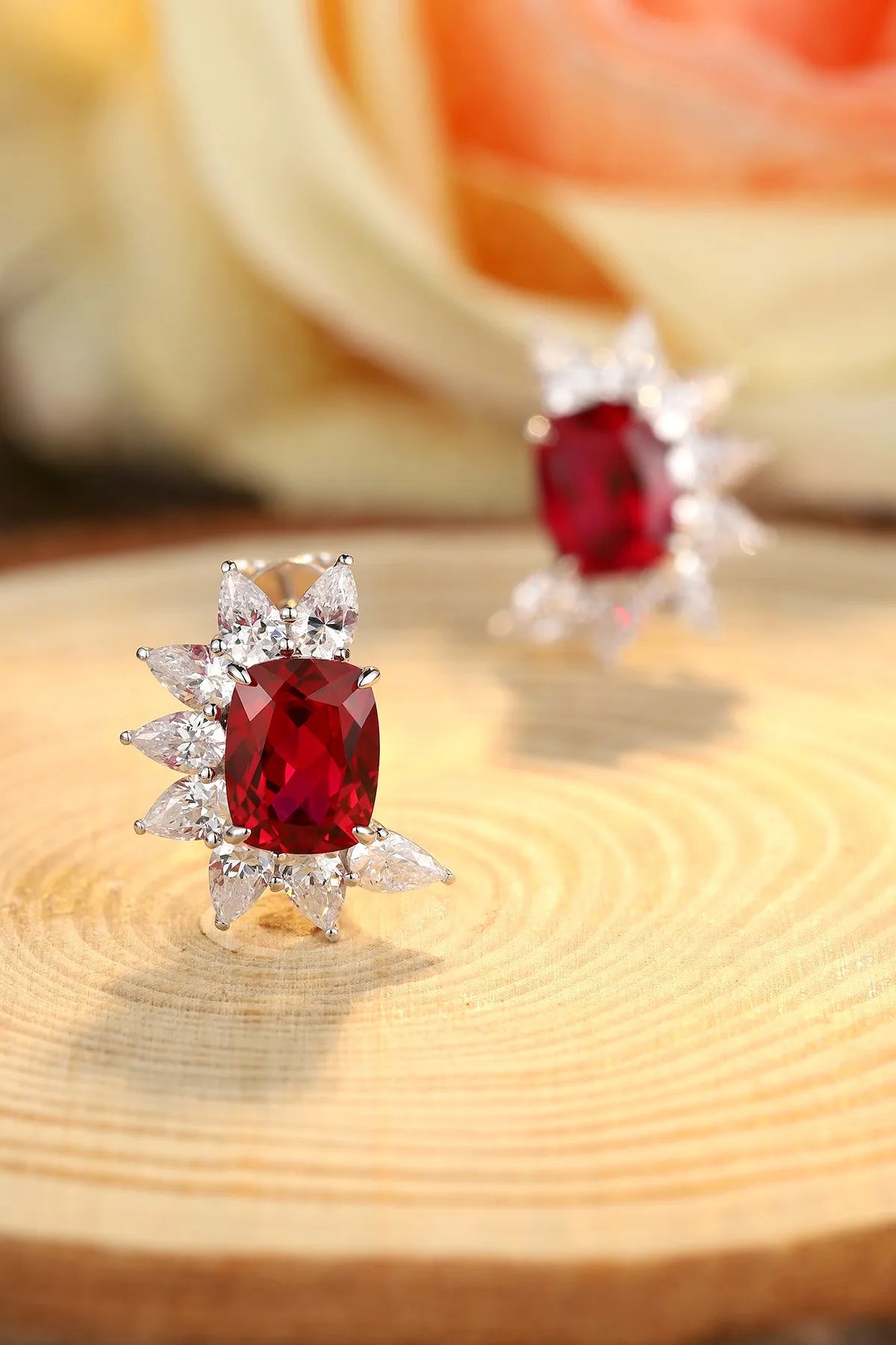 Gemfiori Anster High Quality S925 Lab Grown Ruby Earring Stud Dainty Gemstone Stud Earrings for Women Daily Wear Gift