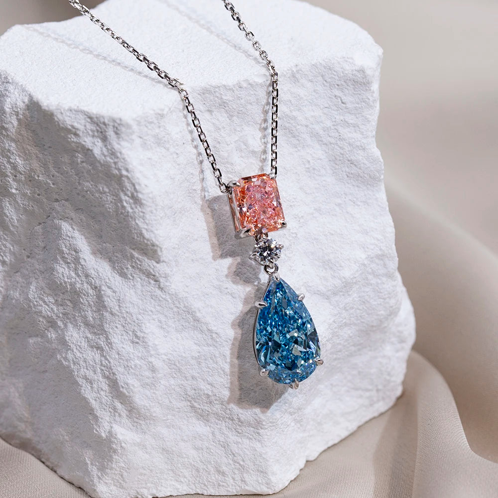 Gemfiori Fashion Necklace Jewelry MSN-861 18k Pendant Necklace Radiant Pear Cut Color Lab Grown Diamond Necklace
